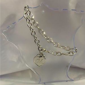 NEW Initial “M” Heart & Key Adjustable Charm Bracelet Fashion Silver-Tone